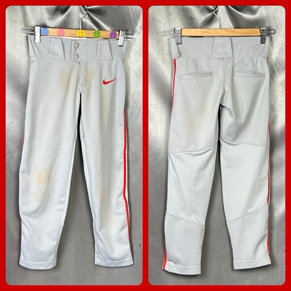 Nike Boys Vapor‎ Select Baseball Pants Gray Red Piping XS -BQ6443-056 Youth Gear